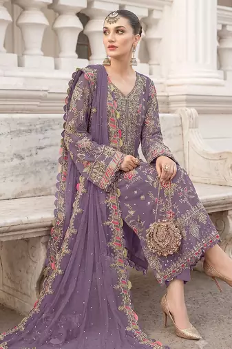 Lavendar heavy zari work kurti suit set