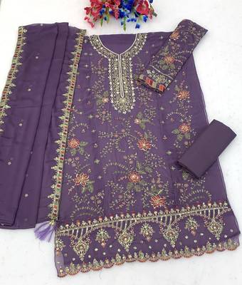 Lavendar heavy zari work kurti suit set 4