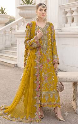 Mustard yellow heavy zari work kurti suit set 3