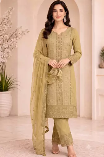 Elegant yellow fancy sequins embroidery dress material set