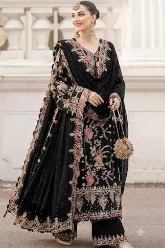 Black heavy zari work kurti suit set