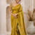 Yellow Color Original flower design work work with floral design Silk blend Saree