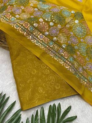 Yellow Color Original flower design work work with floral design Silk blend Saree 2