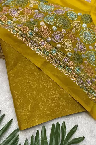 Yellow Color Original flower design work work with floral design Silk blend Saree