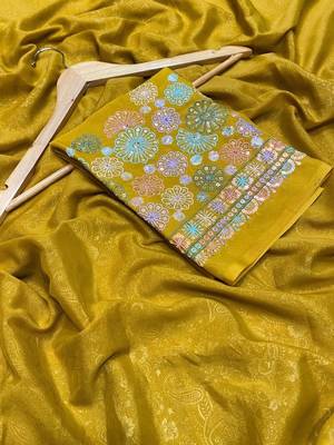 Yellow Color Original flower design work work with floral design Silk blend Saree 3