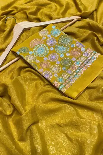 Yellow Color Original flower design work work with floral design Silk blend Saree