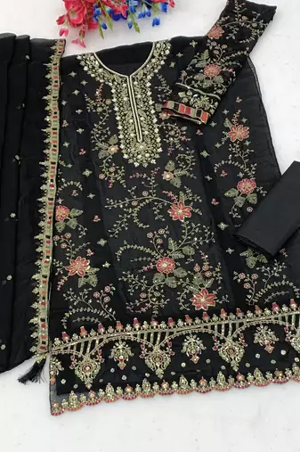 Black heavy zari work kurti suit set