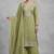 Green embroidered unstitched silk blend  suit material with heavy neck & border mirror work dupatta set