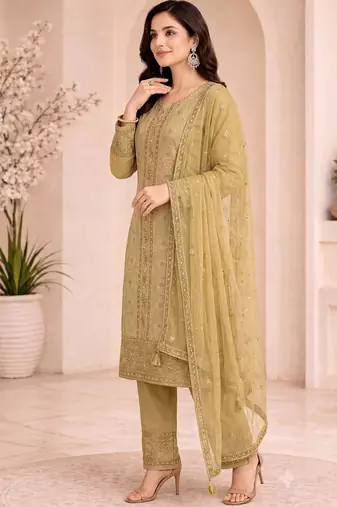 Elegant yellow fancy sequins embroidery dress material set