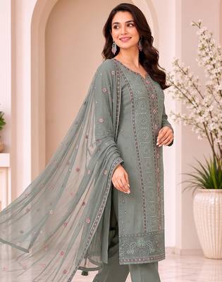 Elegant pista fancy sequins embroidery dress material set 2