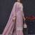 Pink embroidered unstitched silk blend suit material with heavy neck & border mirror work dupatta set