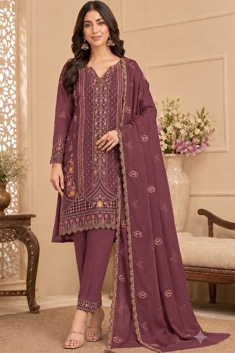 Oniun heavy embroidery kurti set with scallop border dupatta | festive designer suit