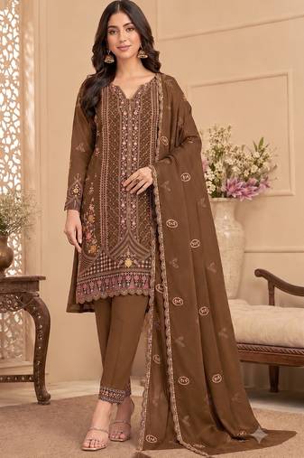 Mehendi heavy embroidery kurti set with scallop border dupatta | festive designer suit