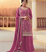 Pink heavy sequins & embroidery dress material with scalloped border dupatta