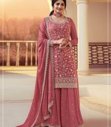 Peach heavy sequins & embroidery dress material with scalloped border dupatta