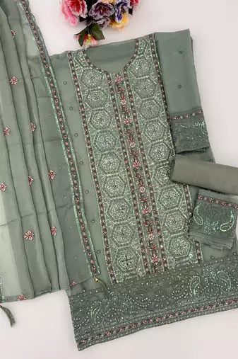 Elegant pista fancy sequins embroidery dress material set