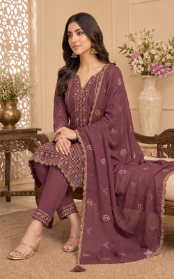 Oniun heavy embroidery kurti set with scallop border dupatta | festive designer suit 2