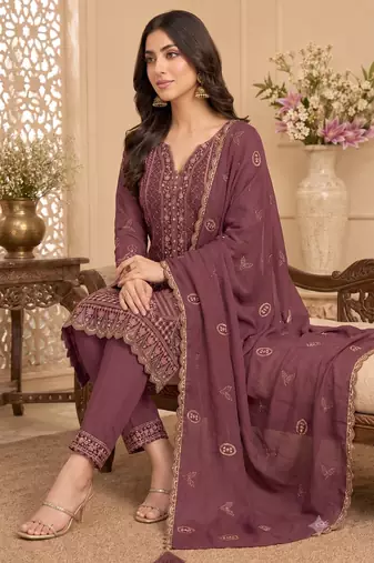 Oniun heavy embroidery kurti set with scallop border dupatta | festive designer suit
