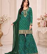 Green leheriya print embroidered georgette kurta set with dupatta