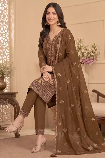 Mehendi heavy embroidery kurti set with scallop border dupatta | festive designer suit