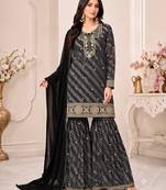 Black leheriya print embroidered georgette kurta set with dupatta