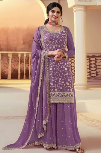 Lavender heavy sequins & embroidery dress material with scalloped border dupatta