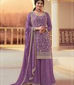 Lavender heavy sequins & embroidery dress material with scalloped border dupatta