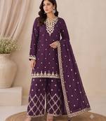 Designer wine color zari work pakistani suit piece with heavy border dupatta for women