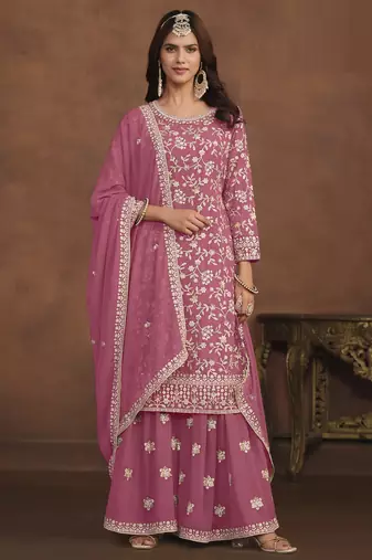 charming pink embroidered georgette sharara salwar suit
