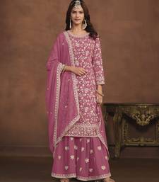 charming pink embroidered georgette sharara salwar suit