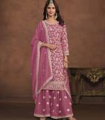 charming pink embroidered georgette sharara salwar suit