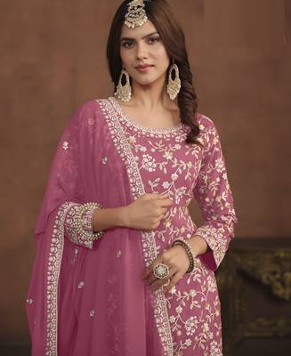 charming pink embroidered georgette sharara salwar suit 4