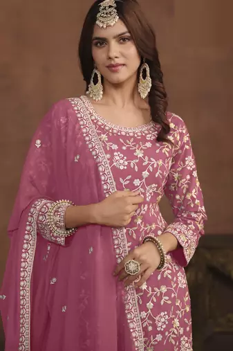 charming pink embroidered georgette sharara salwar suit
