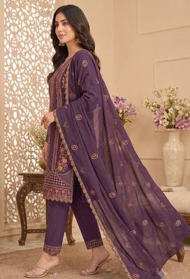 Wine heavy embroidery kurti set with scallop border dupatta | festive designer suit 3