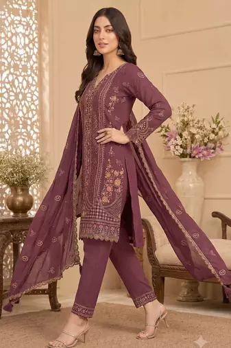 Oniun heavy embroidery kurti set with scallop border dupatta | festive designer suit