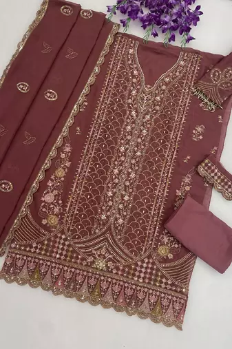 Oniun heavy embroidery kurti set with scallop border dupatta | festive designer suit