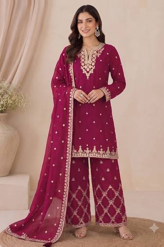 Designer red color zari work pakistani suit piece with heavy border dupatta for women
