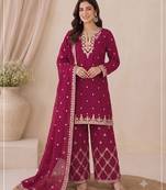 Designer red color zari work pakistani suit piece with heavy border dupatta for women
