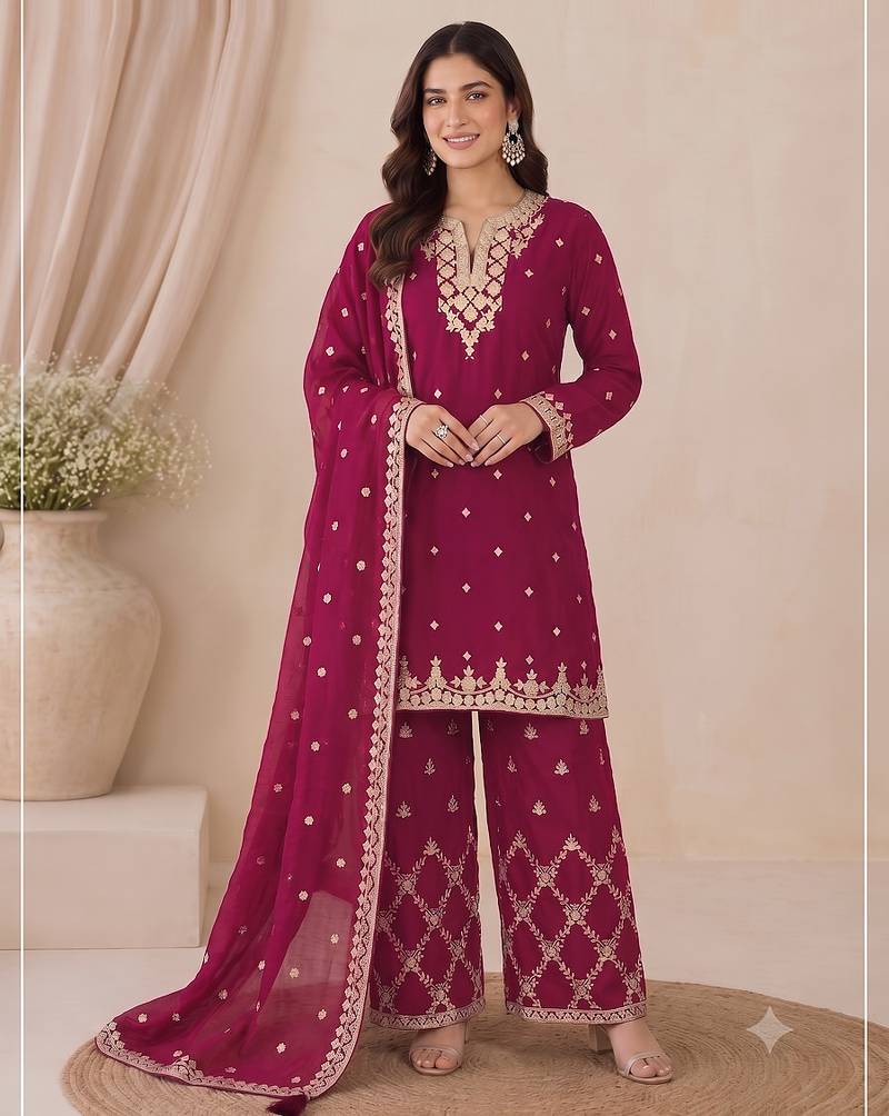 Designer red color zari work pakistani suit piece with heavy border dupatta for women