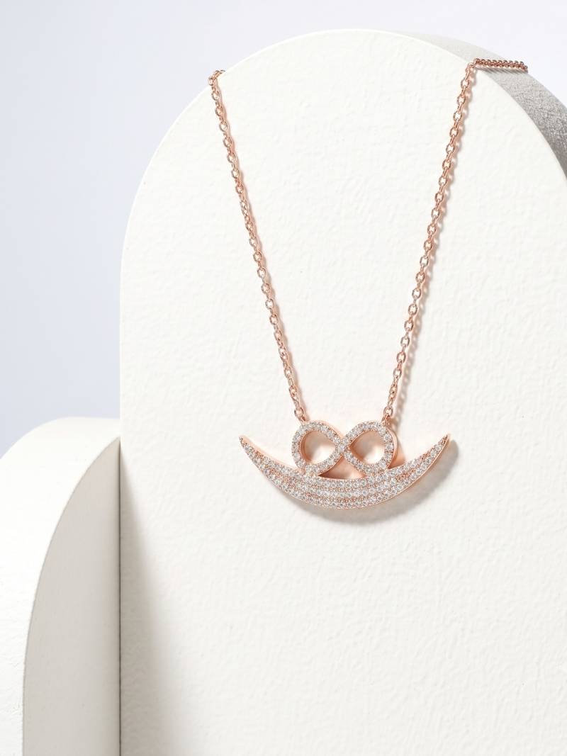 925 Sterling Silver Rose Gold  Infinity Crescent Moon Pendant Necklace Set  for Women
