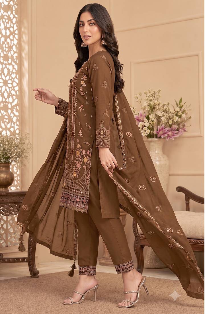 Mehendi heavy embroidery kurti set with scallop border dupatta | festive designer suit