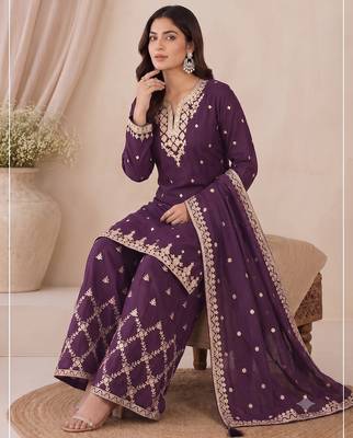 Designer wine color zari work pakistani suit piece with heavy border dupatta for women 2