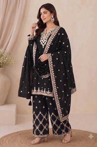 Designer black color zari work pakistani suit piece with heavy border dupatta for women
