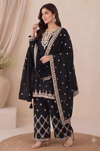 Designer black color zari work pakistani suit piece with heavy border dupatta for women