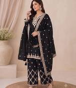 Designer black color zari work pakistani suit piece with heavy border dupatta for women