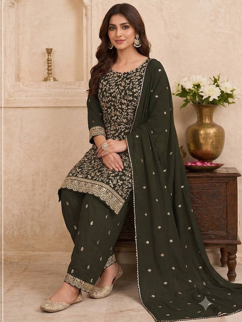 Festive wear unstitched suit with dupatta