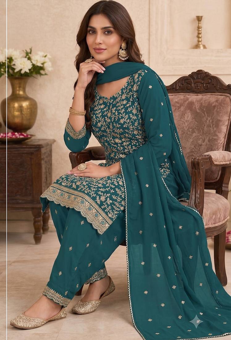 Festive wear unstitched suit with dupatta
