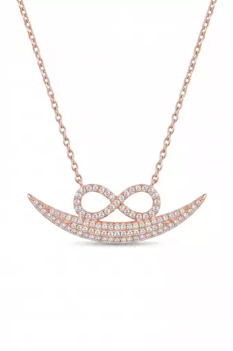 925 Sterling Silver Rose Gold  Infinity Crescent Moon Pendant Necklace Set  for Women