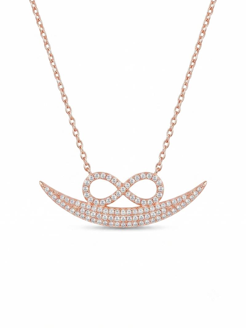 925 Sterling Silver Rose Gold  Infinity Crescent Moon Pendant Necklace Set  for Women