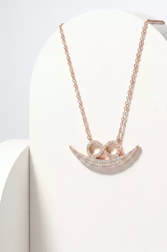 925 Sterling Silver Rose Gold  Infinity Crescent Moon Pendant Necklace Set  for Women